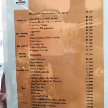 Thực đơn- Cafe Yabai Teabar - Hanoi Creative City
