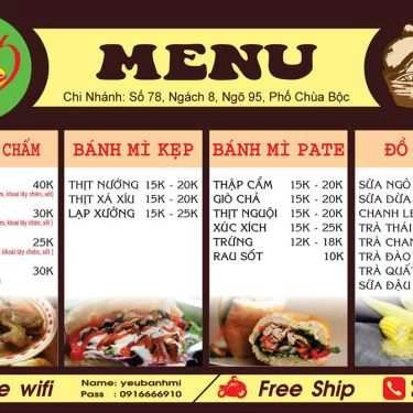 Thực đơn- Ăn vặt Yêu Bánh Mì