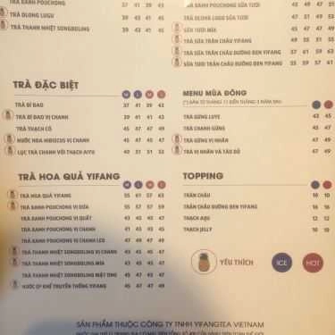 Thực đơn- Cafe YiFang - Taiwan Fruit Tea