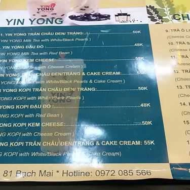 Thực đơn- Cafe Yin Yong Teh & Kopi Singapore