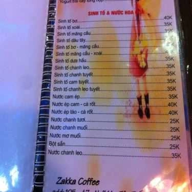 Thực đơn- Zakka Coffee - Tôn Thất Tùng