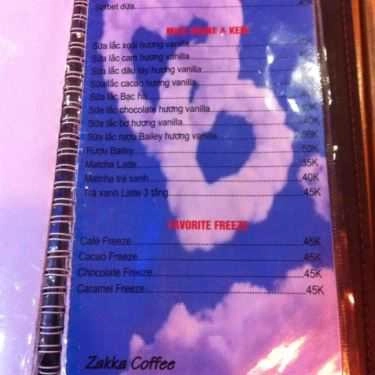 Thực đơn- Zakka Coffee - Tôn Thất Tùng