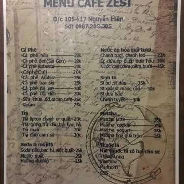 Thực đơn- Zest Cafe - Nguyễn Hiền