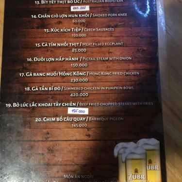 Thực đơn- Quán Nhậu Zubr - Czech Beer Culture