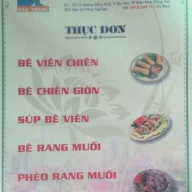 Thực đơn- Bê Thui Bảo Trang