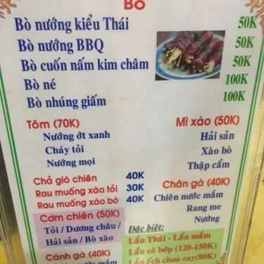 Thực đơn- Quán Ăn Bin Bin - Bò Lá Lốt & Thịt Heo Nướng