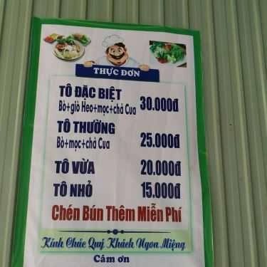 Thực đơn- Bún Bò Huế - Hồ Bơi Thủy Tiên