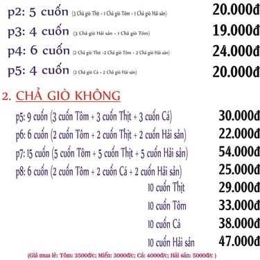 Thực đơn- Chả Giò 3 Vị - Nem Cua Bể Hải Phòng