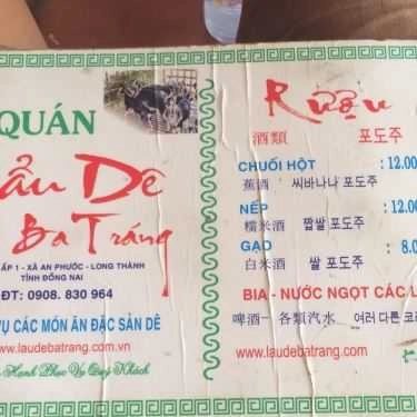 Thực đơn- Quán Ăn Ba Tráng - Lẩu Dê