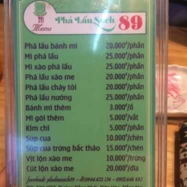 Thực đơn- Phá Lấu Sạch 89