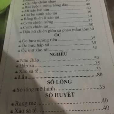 Thực đơn- Quán Nhậu Ốc Mật