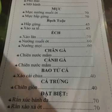 Thực đơn- Quán Nhậu Ốc Mật