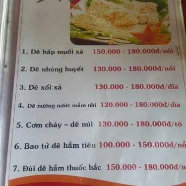 Thực đơn- Dê Núi Ninh Bình