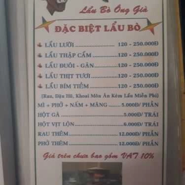 Thực đơn- Lẩu Bò Ông Già - Bùi Văn Hòa