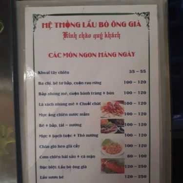 Thực đơn- Lẩu Bò Ông Già - Bùi Văn Hòa