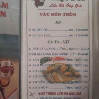 Thực đơn- Lẩu Bò Ông Già - Bùi Văn Hòa