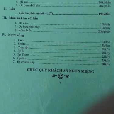 Thực đơn- Lẩu Xiên Que Tự Chọn - Lẩu Độ & Xiên Nướng