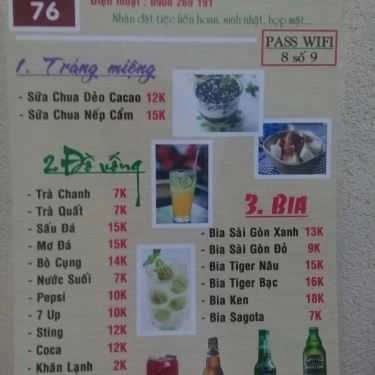 Thực đơn- Ngõ 76 - Lẩu Riêu Cua Bắp Bò