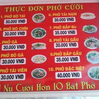 Thực đơn- Phở Cười - Đồng Khởi