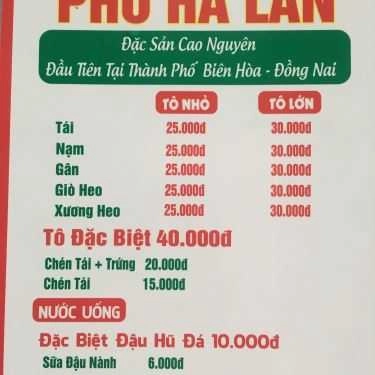 Thực đơn- Phở Hà Lan