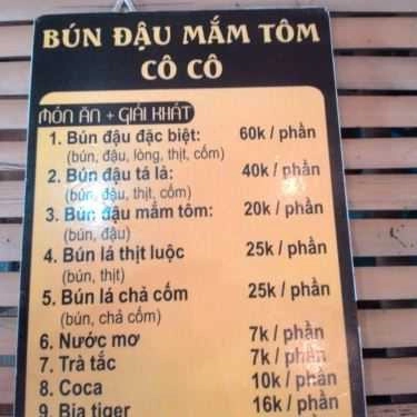 Thực đơn- Quán Cô Cô - Bún Đậu Mắm Tôm