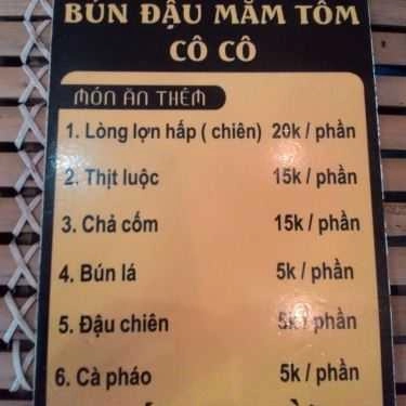 Thực đơn- Quán Cô Cô - Bún Đậu Mắm Tôm