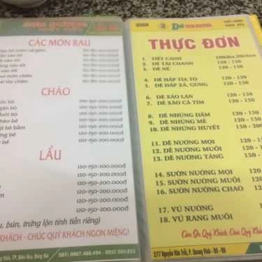 Thực đơn- Quán Sơn Dương - Chi Nhánh Nhật Hiếu