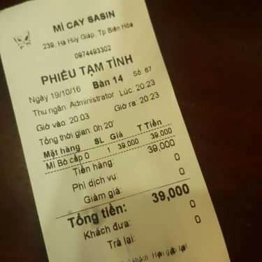 Thực đơn- Sasin - Mì Cay 7 Cấp Độ - Hà Huy Giáp