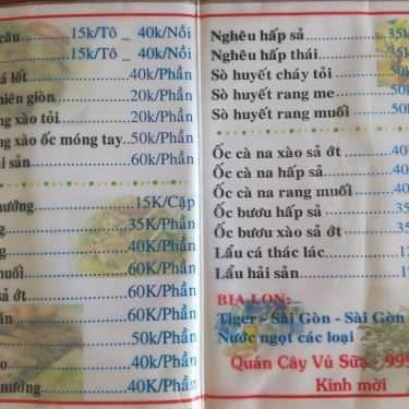 Thực đơn- Cây Vú Sữa - Quán Ăn Gia Đình