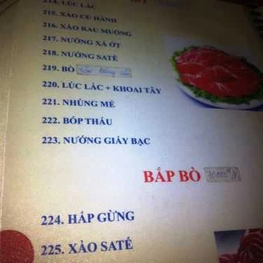 Thực đơn- Nhà Hàng Năm Lửa 6 - Tỉnh Lộ 743C
