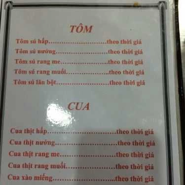 Thực đơn- Nhà Hàng Bánh Xèo Thuỷ Tiên