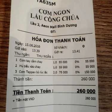 Thực đơn- Nhà Hàng Cơm Ngon - AEON Mall Bình Dương
