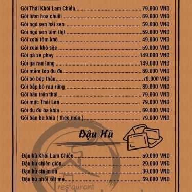 Thực đơn- Nhà Hàng Khói Lam Chiều Restaurant