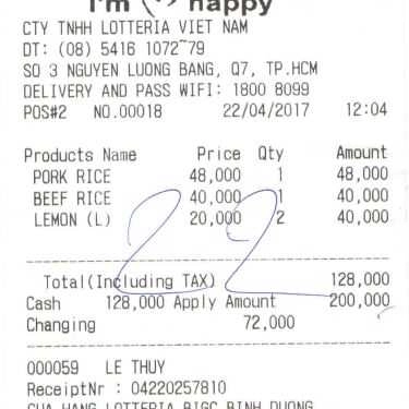 Tổng hợp- Nhà Hàng Lotteria - BigC Bình Dương