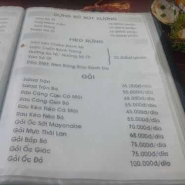 Thực đơn- Nhà Hàng Năm Lửa 6 - Tỉnh Lộ 743C