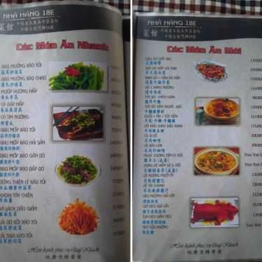 Thực đơn- Nhà Hàng 18E - Ẩm Thực Sân Vườn