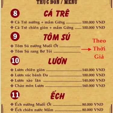 Thực đơn- Nhà Hàng Ao Sen Quán - Đặc Sản Đồng Quê