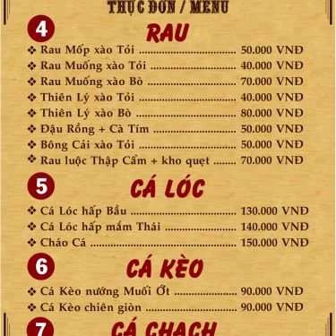 Thực đơn- Nhà Hàng Ao Sen Quán - Đặc Sản Đồng Quê