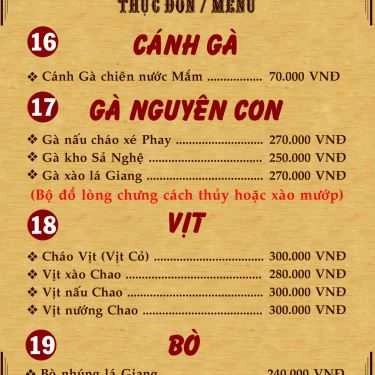 Thực đơn- Nhà Hàng Ao Sen Quán - Đặc Sản Đồng Quê