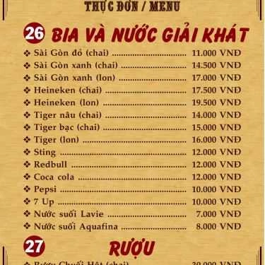 Thực đơn- Nhà Hàng Ao Sen Quán - Đặc Sản Đồng Quê
