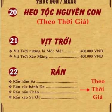 Thực đơn- Nhà Hàng Ao Sen Quán - Đặc Sản Đồng Quê