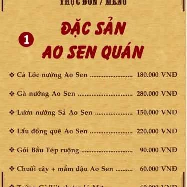 Thực đơn- Nhà Hàng Ao Sen Quán - Đặc Sản Đồng Quê