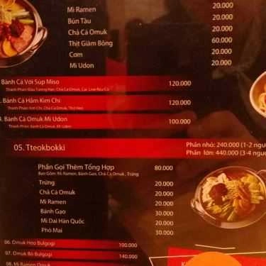 Thực đơn- Omuk - Nhà Hàng Hàn Quốc - AEON Mall Bình Dương