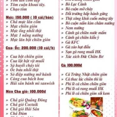 Thực đơn- Nhà Hàng Tiệc Cưới Corazon
