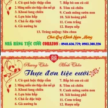 Thực đơn- Nhà Hàng Tiệc Cưới Corazon