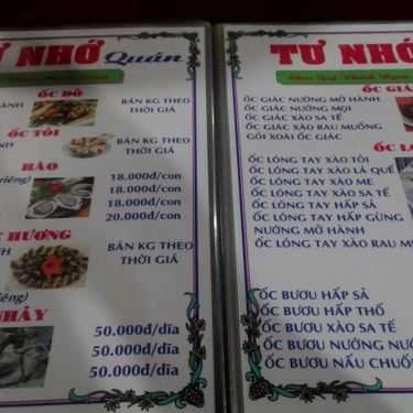 Thực đơn- Nhà Hàng Tư Nhớ 7 - Nhà Hàng Hải Sản