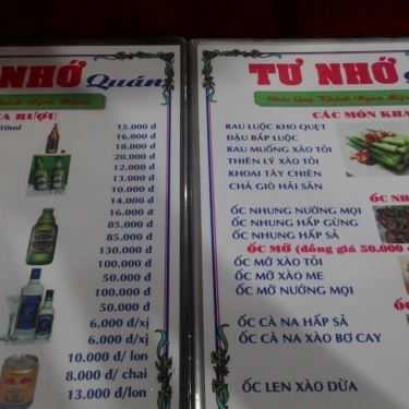 Thực đơn- Nhà Hàng Tư Nhớ 7 - Nhà Hàng Hải Sản