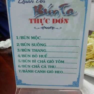 Thực đơn- Quán Ăn Bún Ta - Trần Phú