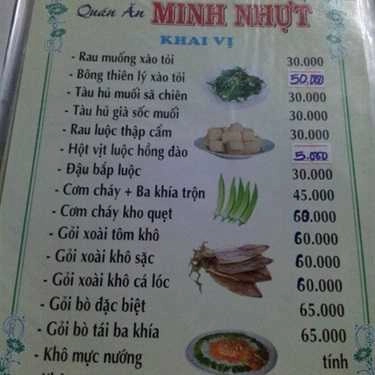 Thực đơn- Quán Ăn Minh Nhựt Quán