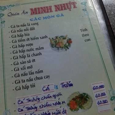 Thực đơn- Quán Ăn Minh Nhựt Quán